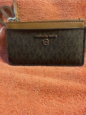 Michael Kors Brown and Tan Zip Card Holder